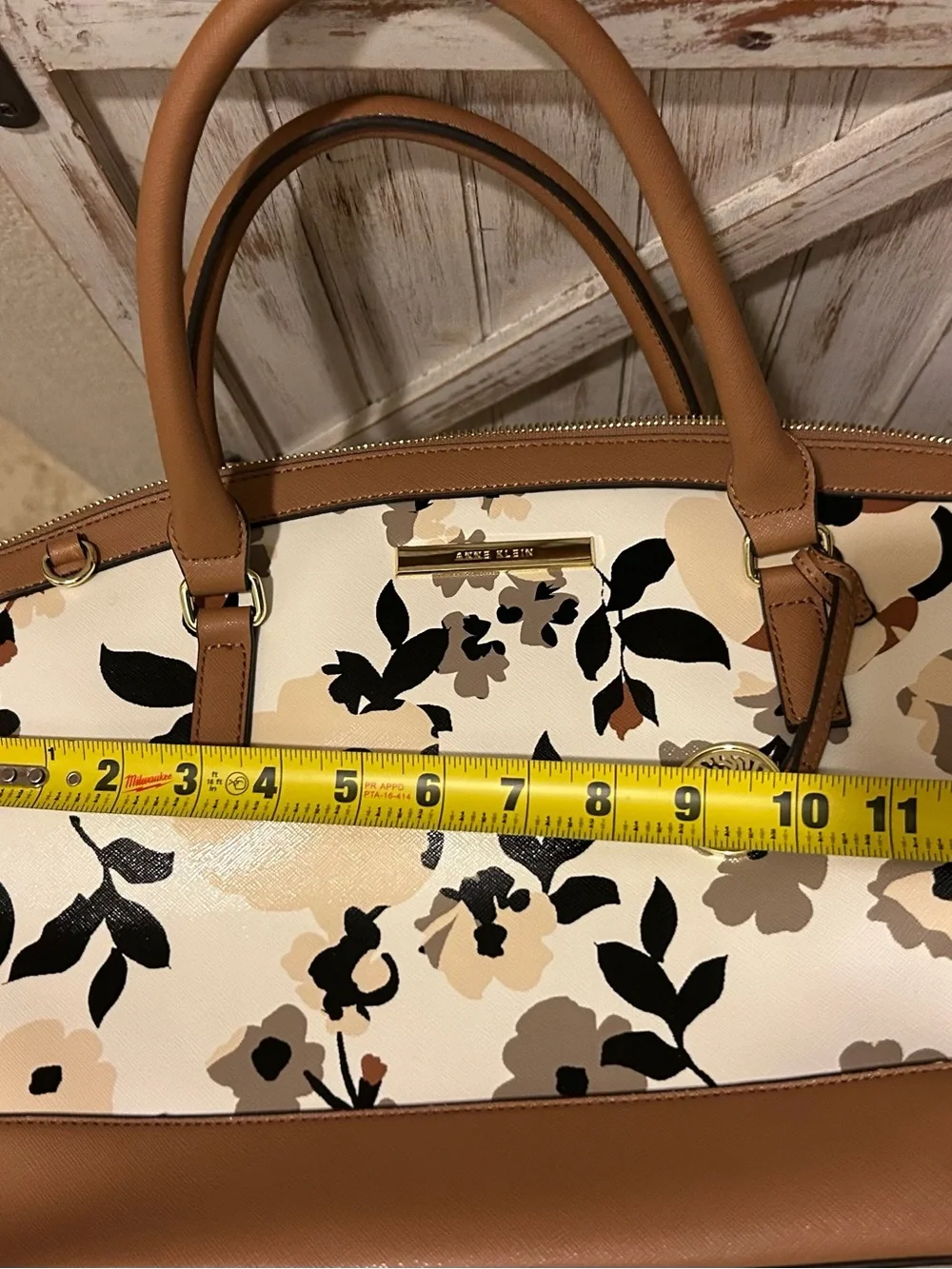 Anne Klein Floral Dome Satchel Bag Cream Tan Brown NEW